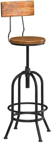 Vista 4 de Juego de 2 taburetes de bar industriales con respaldo, asiento giratorio de madera, barra de bar altura ajustable de 26 a 32.2 pulgadas, silla