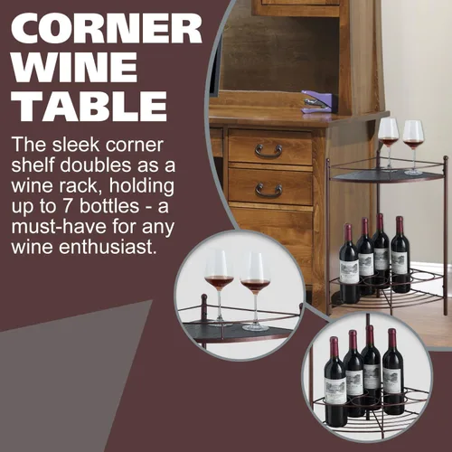 Vista 6 de Kings Brand Furniture - Mesa auxiliar de esquina con estante de almacenamiento, estante de almacenamiento de vino para 7 botellas, bronce
