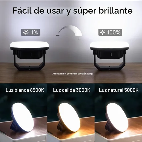Vista 3 de VAVOFO Linterna LED de Campamento Recargable de 30W, 3000LM, 124 LED con 3 Modos de Iluminación, Luz Portátil para Tienda de 7200mAh con Imán