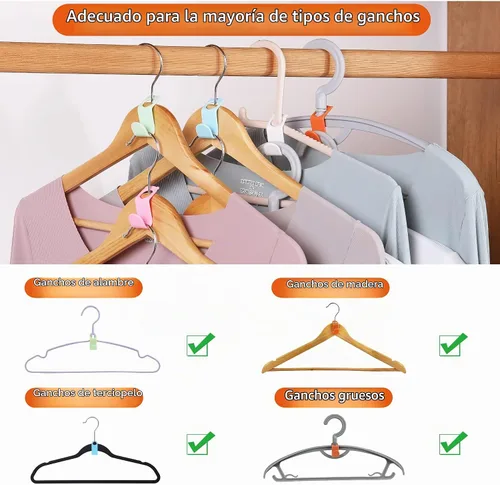 Vista 3 de SLMT 50 ganchos de conector para colgar que ahorran espacio, extensor organizador de armario para plástico, terciopelo, madera, alambre y perchas