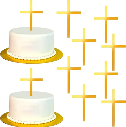Vista 18 de 24 adornos cruzados para cupcakes con diseño de Dios bendiga y bautismo, para cupcakes de cruz, decoración de primera comunión para tartas