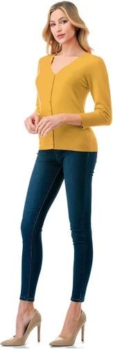 Vista 6 de danibe Suéter de punto suave con cuello en V y botones para mujer (S-XXL), Dbt303_babyyellow