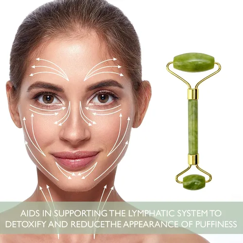 Vista 2 de Máscara facial de hielo + rodillo de jade, herramienta de masaje facial y cuello de belleza, rodillo facial de piedra y juego de máscara facial