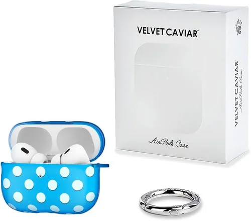 Vista 6 de Velvet Caviar Funda compatible con AirPods Pro de 2ª y 1ª generación, bonita funda protectora dura para mujer, diseño de lunares azules y aguamarina