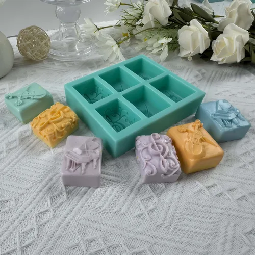 Vista 4 de Molde de silicona musical de 6 cavidades para pastel de chocolate, gelatina, hielo, azúcar, jabón, vela, aroma, yeso, música, guitarra, piano