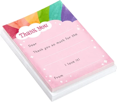 Vista 3 de Hallmark Tarjetas de agradecimiento en blanco para niños, arcoíris (20 tarjetas con sobres)