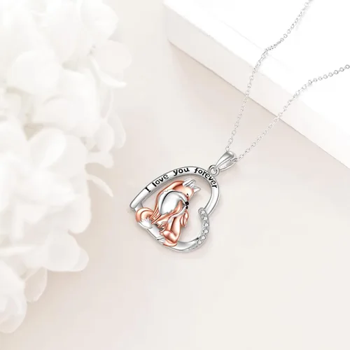 Vista 4 de Collar de plata de ley 925 para madre e hija, vaca, abeja, dinosaurio, tortuga marina, zorro, gato, cerdo, búho, regalo de joyería para mujeres