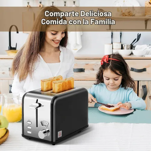Vista 8 de YSSOA Tostadora de 2 rebanadas con ranura extra ancha y bandeja extraíble para migas, 5 ajustes de tostado y 3 funciones Negro