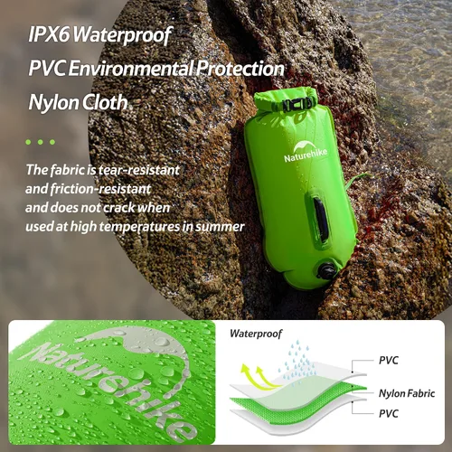 Vista 4 de Naturehike Boya de natación de alta visibilidad de 18 litros, flotador de burbujas ultraligero y bolsa seca para natación en aguas abiertas, kayak