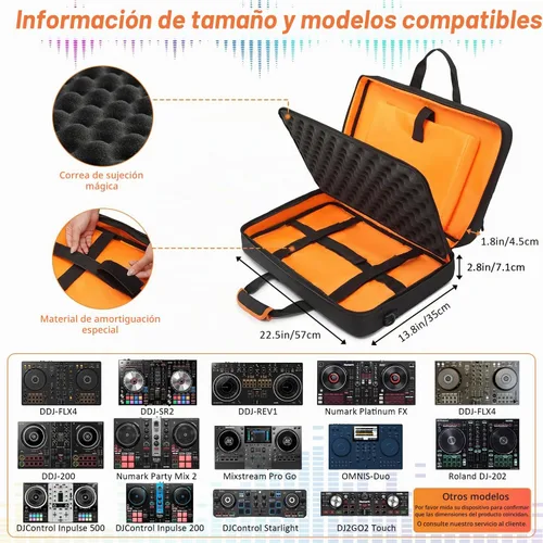 Vista 2 de DJ Controller Case for DDJ-FLX4/ 200/400/SR2/REV1 Numark Party Mix 2 Bolsa de DJ para Mixtrack Platinum FX con compartimento para laptop de 15.6