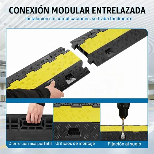 Vista 6 de VEVOR Rampa Protectora de Cables, 2 Canales, Capacidad de 22000 libras/eje, Cubierta Resistente de Cables de Alambre de TPU, Protector de Manguera
