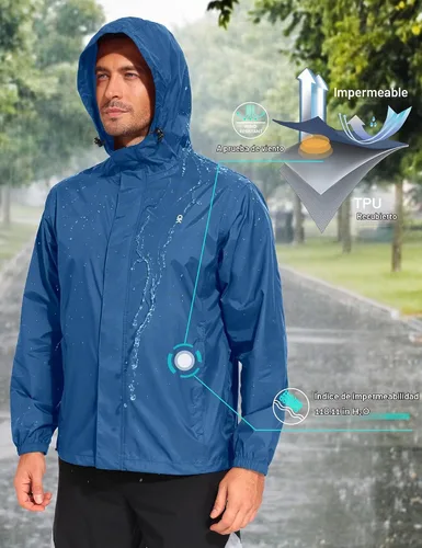 Vista 5 de Little Donkey Andy Chaqueta impermeable con capucha para hombre Azul clásico