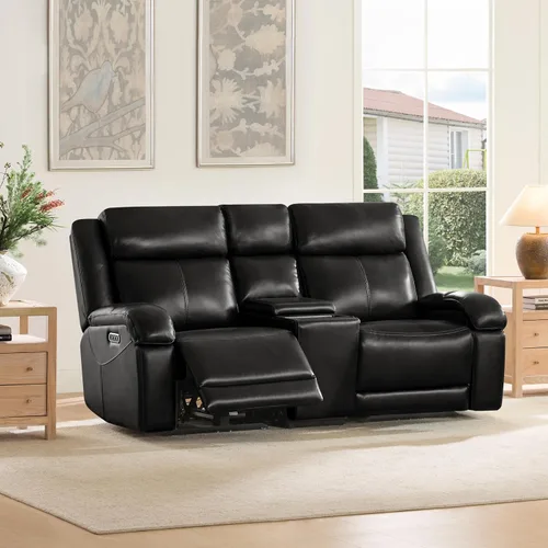 Vista 15 de Watson & Whitely Sofá reclinable eléctrico de piel auténtica, sofás reclinables de pared de 3 plazas con consola de almacenamiento, reposacabezas