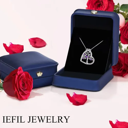 Vista 7 de Iefil Regalos de árbol de la vida para mujer, plata de ley 925, collar de piedra natal del árbol de la vida, regalo de aniversario, día de San