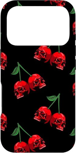 Vista 30 de Cute Cherry Skull Pattern Red Scary Skulls Black Background Case for iPhone 17