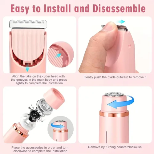 Vista 4 de Afeitadora eléctrica impermeable 2 en 1 para mujer, color rosa 2 2-Rosa