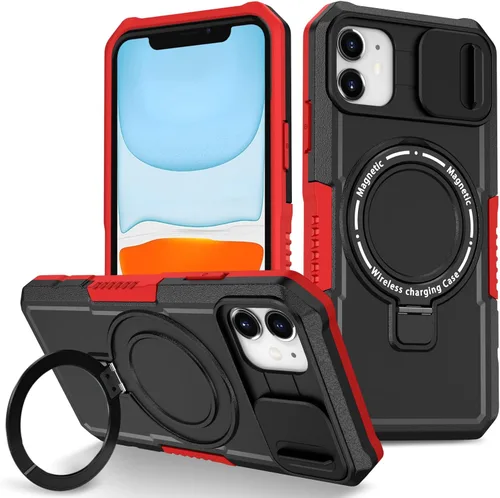 Vista 12 de Funda magnética para iPhone 11, soporte de anillo con ventana corrediza, funda protectora mate a prueba de golpes para iPhone 11 6.1, fundas
