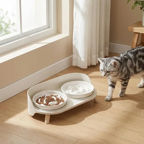 Vista 6 de Soporte elevado para comedero para perros, mesa de comedor elevada para perros y gatos pequeños y medianos, se adapta a platos de alimentos y agua