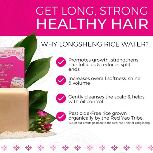 Vista 2 de VIORI Coconut Bliss - Barra de acondicionador hidratante y reparadora avanzada, hecha con agua de arroz y vitaminas para la salud del cabello, barra