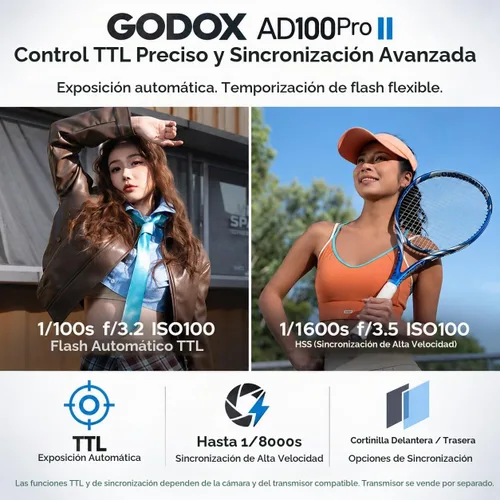 Vista 8 de Godox AD100Pro II AD100 Pro II 100Ws TTL Flash, 2.4G Wireless X System