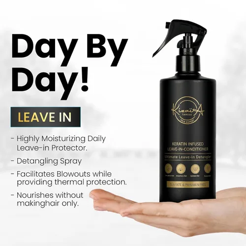 Vista 2 de KizaiaCare Hidratante y desenredante sin enjuague. Uso diario para cabello seco, enredado, encrespado. Añade brillo y protección contra el calor