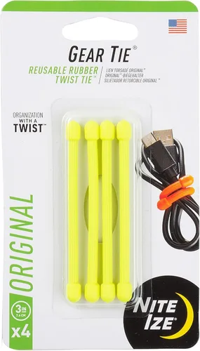 Vista 12 de Nite Ize GT3-4PK-33 Ligadura de goma original, reutilizable, ligadura de goma retorcible de 3 pulgadas, amarillo neón, paquete de 4, fabricado