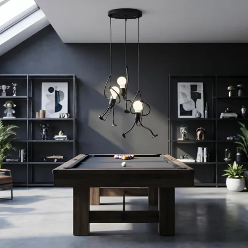 Vista 7 de Lámpara colgante de hombre colgante, accesorio humanoide oscilante, techo, lámpara industrial negra moderna de montaje de 3 luces, figura de palo