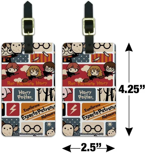 Vista 6 de Harry Potter - Juego de 2 tarjetas de identificación para equipaje de mano con diseño de Chibi