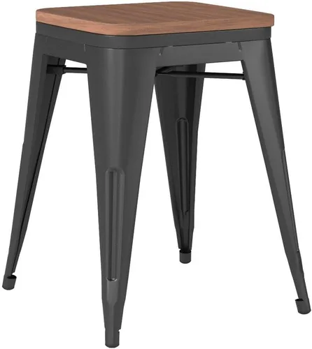 Vista 5 de Changjie Furniture Juego de 4 sillas de comedor de metal de 18 pulgadas, taburetes cortos apilables, sillas de aula (18 pulgadas, negro mate)