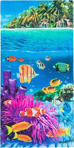 Vista 2 de Softerry Tropical Island - Toalla de playa de 30 x 60 pulgadas, 100% algodón, arrecife y peces de coral