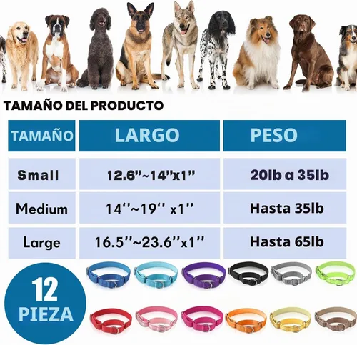 Vista 3 de 12 piezas de collares Martingale para perros medianos, collar reflectante para perros con hebilla de metal duradera ajustable de nylon
