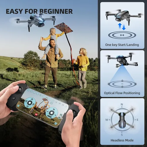 Vista 4 de Drone con cámara 1080P HD FPV Mini Drone plegable para principiantes, niños y adultos, dron con una tecla de despegue/aterrizaje, selfie por gestos