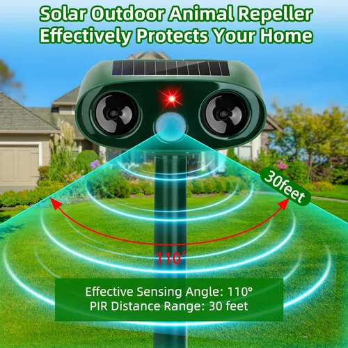 Vista 3 de Repelente solar ultrasónico de animales para exteriores, paquete de 4 dispositivos repelentes de osos impermeables y disuasorio de gatos para patio