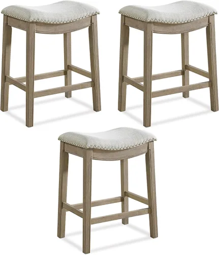 Vista 11 de ROME + OAK Juego de 2 Taburetes de Mostrador Parker de 26", Taburete de Bar de Cocina sin Respaldo Tipo Silla de Montar en Acabado de Madera Natural