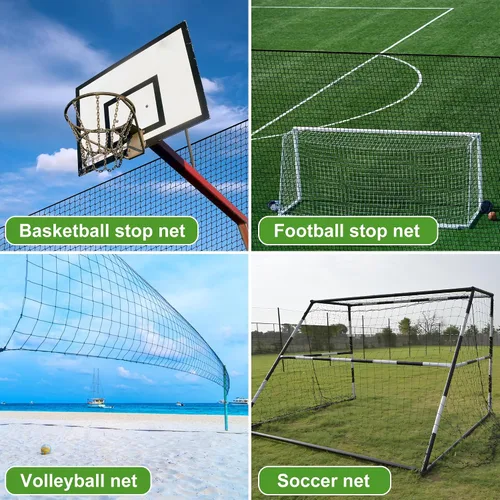 Vista 6 de Red de fútbol de nailon resistente, barrera deportiva fácil de instalar con cuerda y hebillas, 10 pies/15 pies/20 pies/30 pies/40 pies