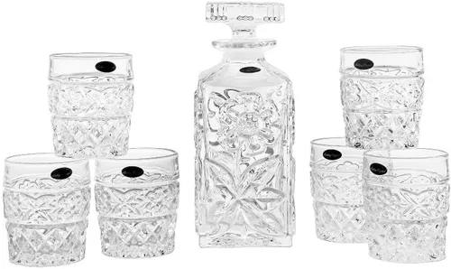 Vista 3 de Amlong Crystal Juego de decantador y cristal con diseño de flores, 7 piezas