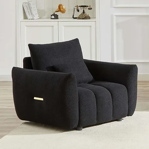 Vista 19 de Antetek - Sofá individual moderno de 35 pulgadas, cómodo asiento profundo de tela de peluche, silla de sala de estar, sofá de lectura Boucle de ocio