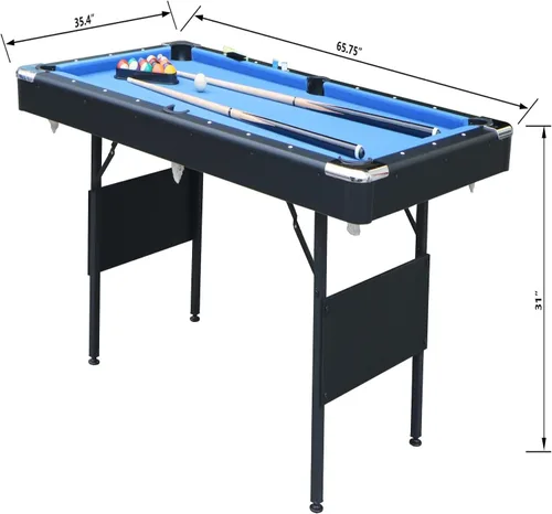 Vista 3 de Mesa de billar de 5.5 pies, mesa de billar estable, mesa de billar portátil incluye juego completo de bolas, 2 palos de taco, tiza y cepillo
