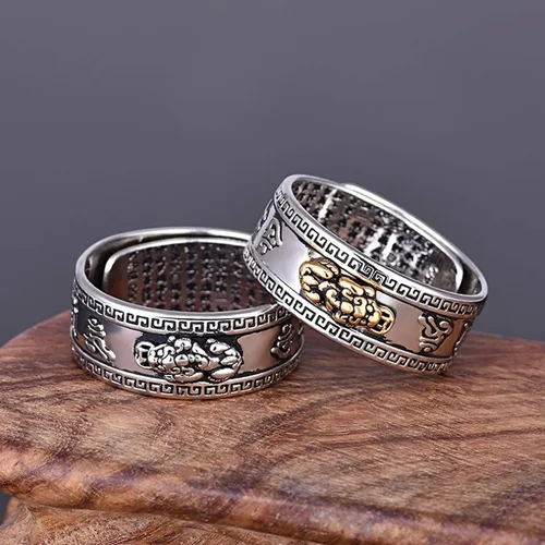 Vista 4 de Anillo ajustable de plata 990 Feng Shui PiXiu Mani Mantra Protección Wealth Ring
