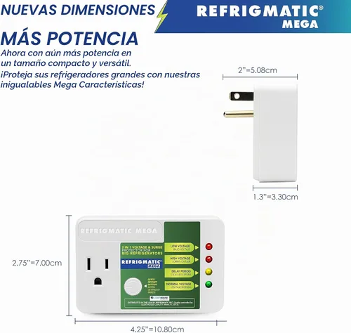 Vista 6 de Refrigmatic MEGA, protector electrónico de voltaje y sobretensiones 2 en 1 para refrigeradores de dos puertas de 27 pies cúbicos o más - 1005J
