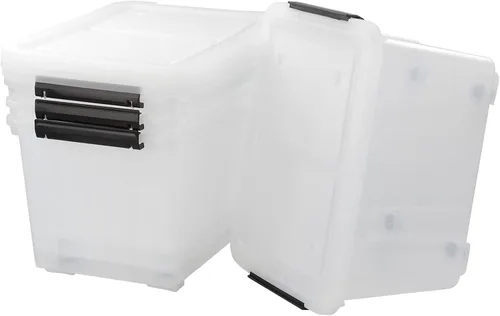 Vista 9 de Bringer - Paquete de 4 cajas de plástico transparente, contenedor de almacenamiento de 18 L con asa top carrying handle, secure latching buckles