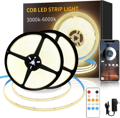 Vista 8 de Tiras de Luces LED COB 32.8 pies, 6000K DC 24V Regulables Blancas Flexibles Luces de Cuerda LED para Dormitorio, con Control Remoto y de Aplicación