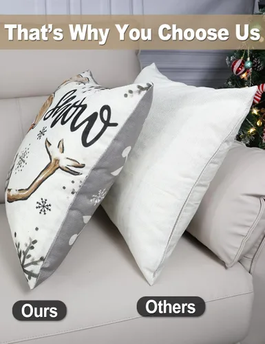 Vista 4 de multiwins Decoraciones Navideñas Juego de 4 Fundas de Almohada Navideñas con Estampado de Doble Cara de 16" x 16", con 8 Bonitos Patrones, Fundas