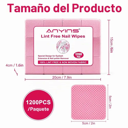 Vista 7 de 1200 toallitas de uñas sin pelusas, toallitas quitaesmalte de uñas Rosa 02