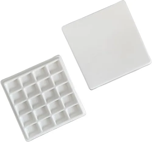 Vista 6 de 20 Wells Paleta de pintura de porcelana con cubierta de cerámica bandeja de mezcla para pintar acuarela, gouache mezcla de colores, paleta