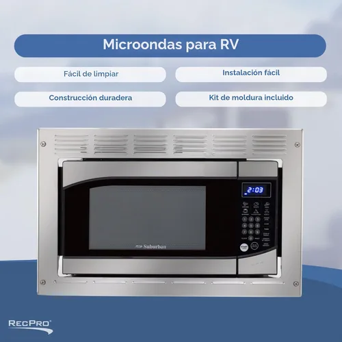 Vista 3 de RecPro Suburban RV - Horno microondas integrado de 0.9 pies cúbicos de acero inoxidable con kit de molduras de salida de 900 W Controles de panel