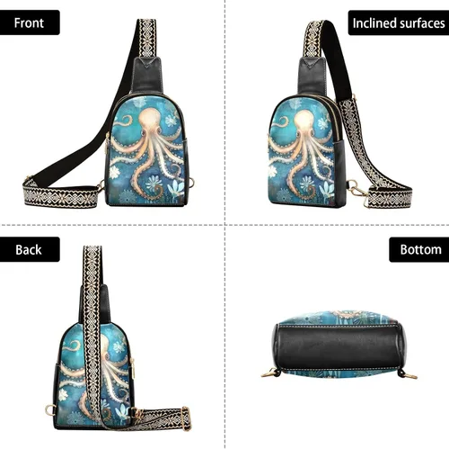 Vista 3 de Sling Backpack Octopus Vintage Sling Bag for Women Crossbody Shoulder Bag Leather Fanny Pack Chest Bag for Travel Hiking 202A1782