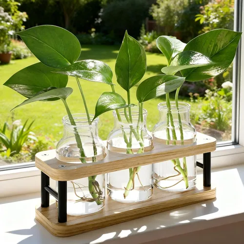 Vista 8 de THYGIFTREE Estaciones de propagación de plantas con soporte de metal, terrario de plantas de mesa para propagación hidropónica, maceta de vidrio