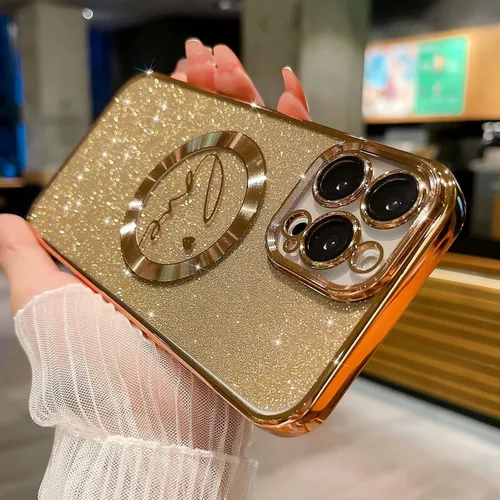Vista 4 de Funda magnética con purpurina compatible con iPhone 11 Pro Max de 6.5 pulgadas, funda transparente de lujo, con diseño de corazón chapado en amor