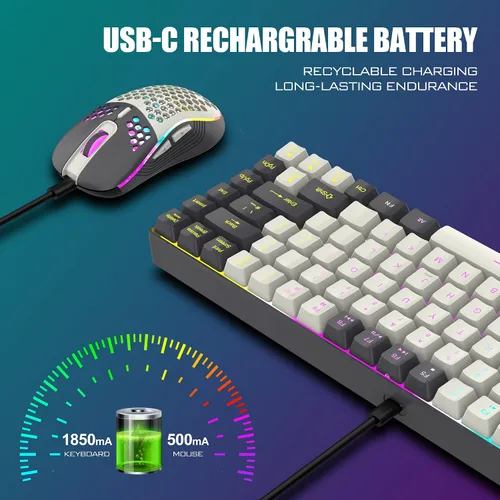 Vista 5 de RedThunder Combo de teclado y mouse inalámbricos K84, batería recargable retroiluminada RGB, 75% diseño de 84 teclas TKL ultra compacto